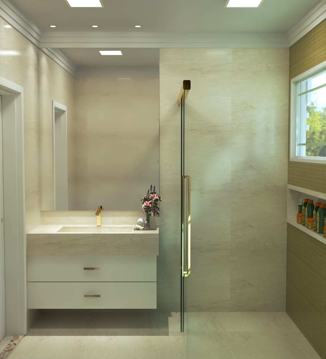 Banheiro Estilo Neoclássico com Metais Dourados