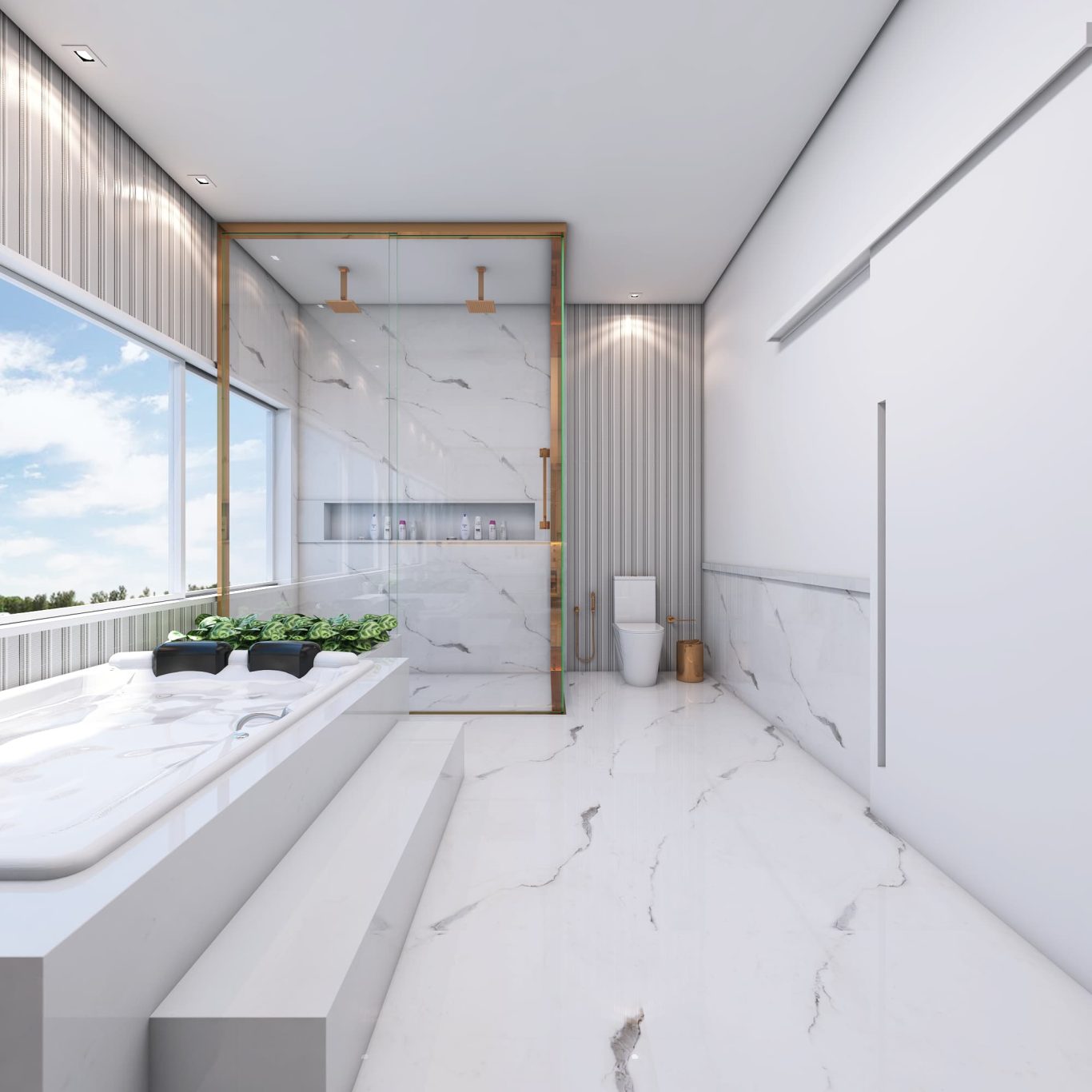 Banheiro Neoclássico com Mármore e Detalhes Dourados