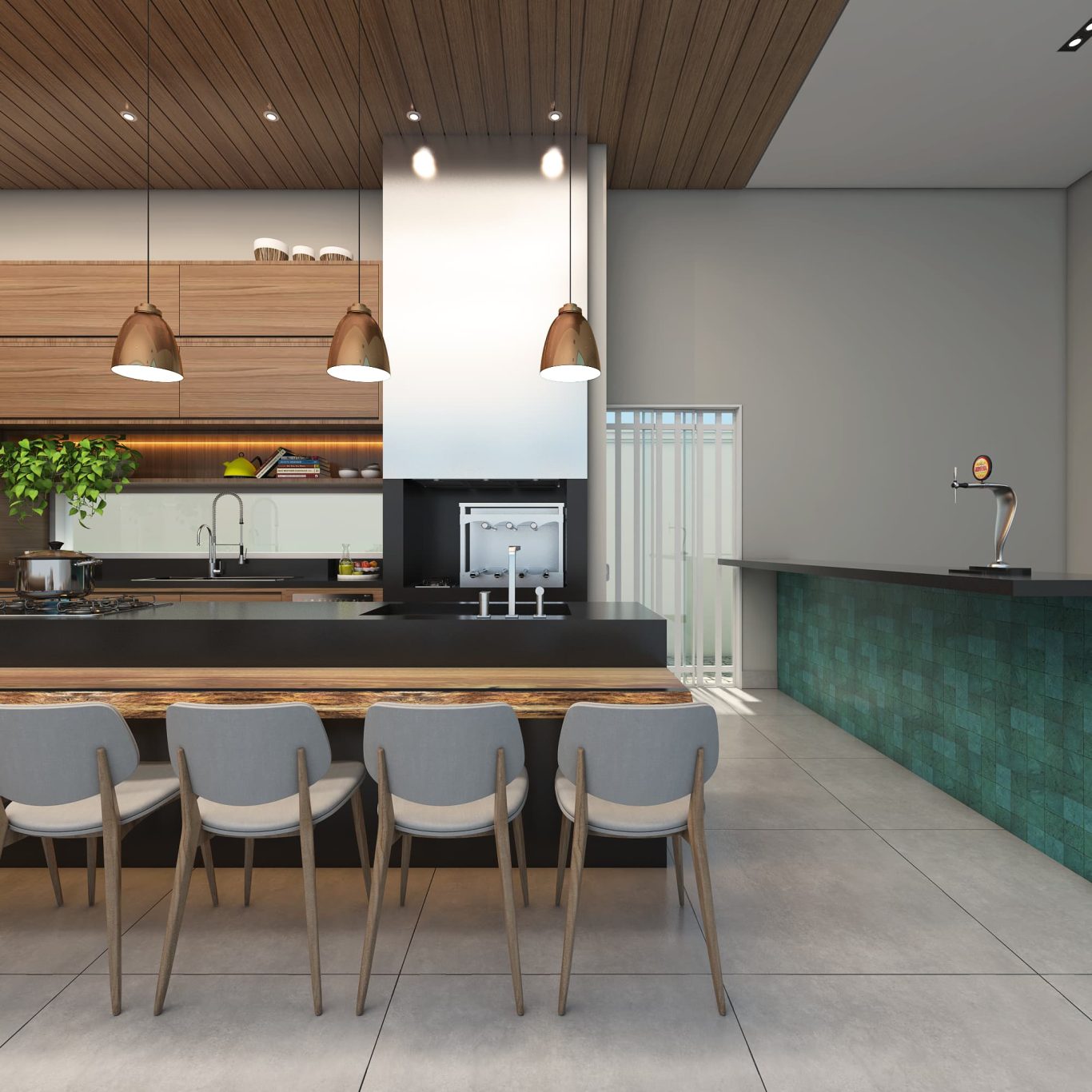 Espaço Gourmet Estilo Neoclássico com Iluminação e Detalhes Refinados